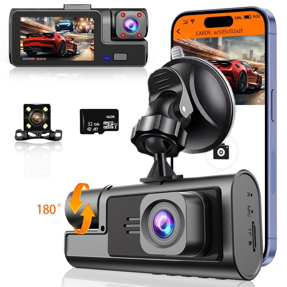 📱🚗【Nový model】Trojitá autokamera DVR, nočné videnie, WiFi pripojenie k mobilu