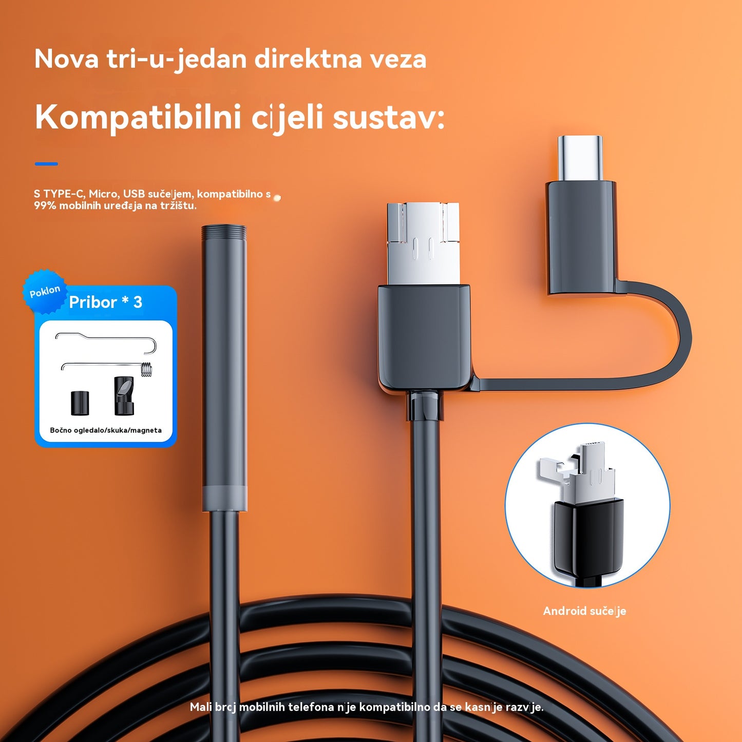 🌹💖【50%OFF】✨😍(Type-C, USB, Micro USB) endoskop tri u jednom 【5M】