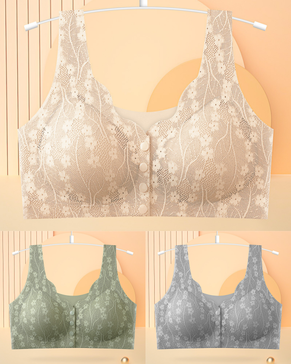 😍【Kupite 1, dobijte 2 gratis】👙【Pakiranje od 3 komada】【40-100 kg】Ženski čipkasti grudnjak bez žice, s kopčanjem sprijeda