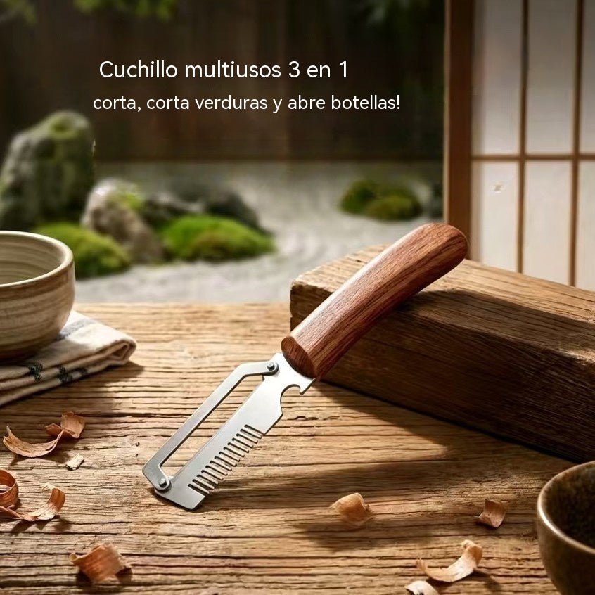 ✅ Compra 1, llévate 1 gratis (2 piezas en total) 🧅🔪 Cuchillo pelador multifuncional 3 en 1: ¡limpia, corta verduras y abre botellas! 🔥