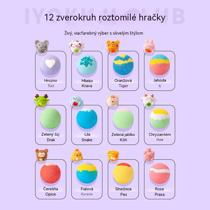 🐳🧸【12 za 35 €】Sada 12 guľôčok so soľou do kúpeľa v tvare morských živočíchov (60 g každá), vhodné pre deti.