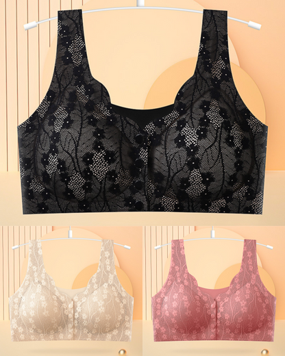 😍【Kupite 1, dobijte 2 gratis】👙【Pakiranje od 3 komada】【40-100 kg】Ženski čipkasti grudnjak bez žice, s kopčanjem sprijeda