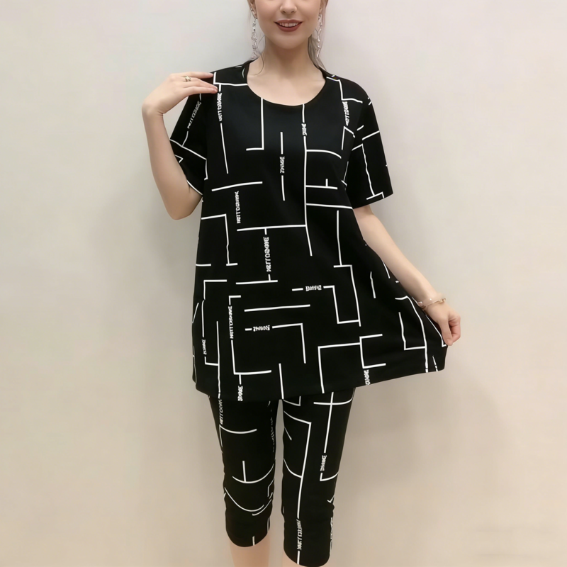 【Top + Pantalones】Conjunto de manga corta para mujer, nuevo estilo 2026, casual, para mujeres de mediana edad y mayores.