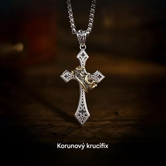 👑✝️ 【50 % zľava】Vintage náhrdelník s krížom a korunou – symbol viery, sily a každodennej ochrany