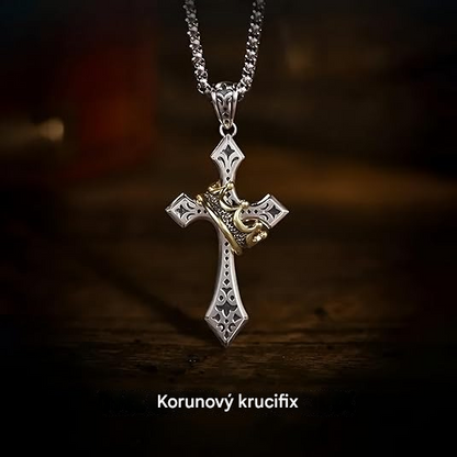 👑✝️ 【50 % zľava】Vintage náhrdelník s krížom a korunou – symbol viery, sily a každodennej ochrany