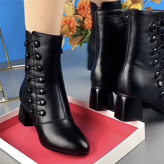 【35-42】Oferta Flash de Invierno🔥Botines de Cuero Cálidos con Hebilla Lateral para Mujer, Pago Contra Entrega 