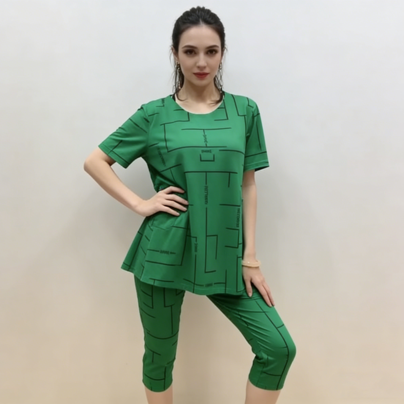 【Top + Pantalones】Conjunto de manga corta para mujer, nuevo estilo 2026, casual, para mujeres de mediana edad y mayores.