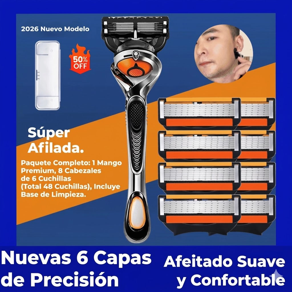 ✨🧔Set de Recambios de Maquinilla de Afeitar para Hombre + Soporte - Cuchillas de acero inoxidable ultra afiladas para un afeitado suave 🪒✨