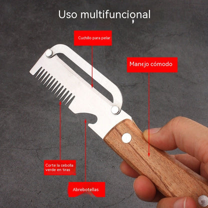 ✅ Compra 1, llévate 1 gratis (2 piezas en total) 🧅🔪 Cuchillo pelador multifuncional 3 en 1: ¡limpia, corta verduras y abre botellas! 🔥