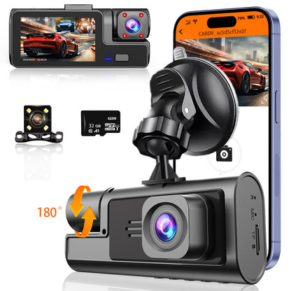 📱🚗【Nový model】Trojitá autokamera DVR, nočné videnie, WiFi pripojenie k mobilu