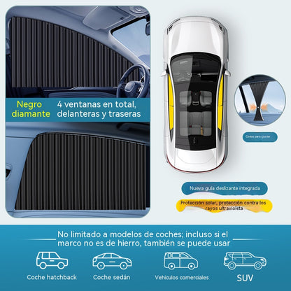 [Set od 4 dijela] Suncobran za automobilski prozor s kliznom tračnicom i izolacijskim slojem