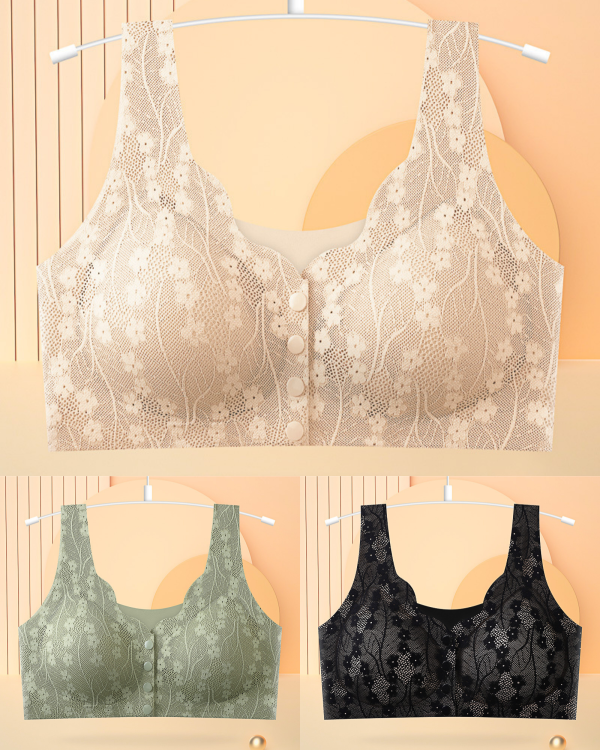 😍【Kupite 1, dobijte 2 gratis】👙【Pakiranje od 3 komada】【40-100 kg】Ženski čipkasti grudnjak bez žice, s kopčanjem sprijeda