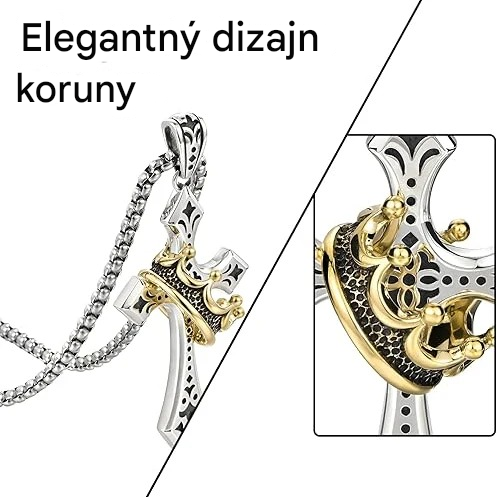 👑✝️ 【50 % zľava】Vintage náhrdelník s krížom a korunou – symbol viery, sily a každodennej ochrany