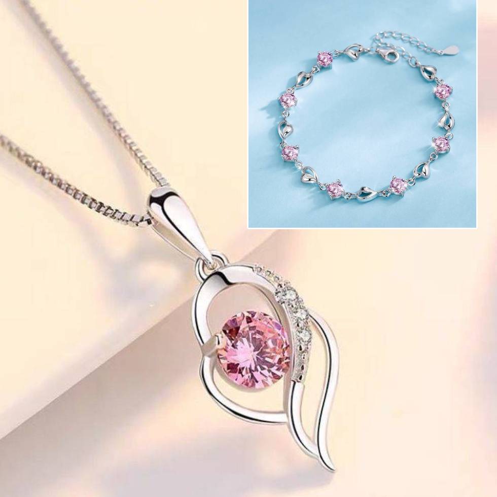 ✨💎 Conjunto de pulsera y collar de plata 925 con motivo de corazón oceánico-U