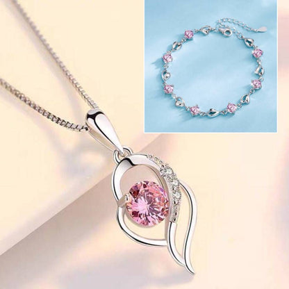 ✨💎 Conjunto de pulsera y collar de plata 925 con motivo de corazón oceánico-U