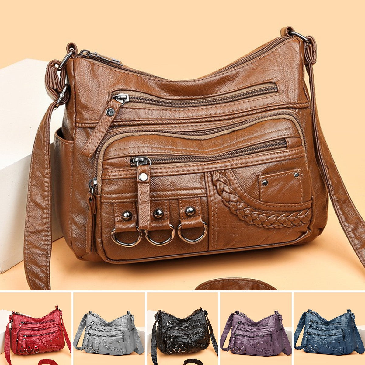 👜🎀 Dostupna u šest boja, nova moderna torbica od mekane kože za rame / nošenje preko tijela, s velikim kapacitetom i višeslojnom konstrukcijom.