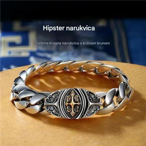 😍✨【Srebro】🔥 Vintage muška narukvica, ukrašena sretnim uzorcima, urbani punk stil, ručno izrađena, jedinstvena