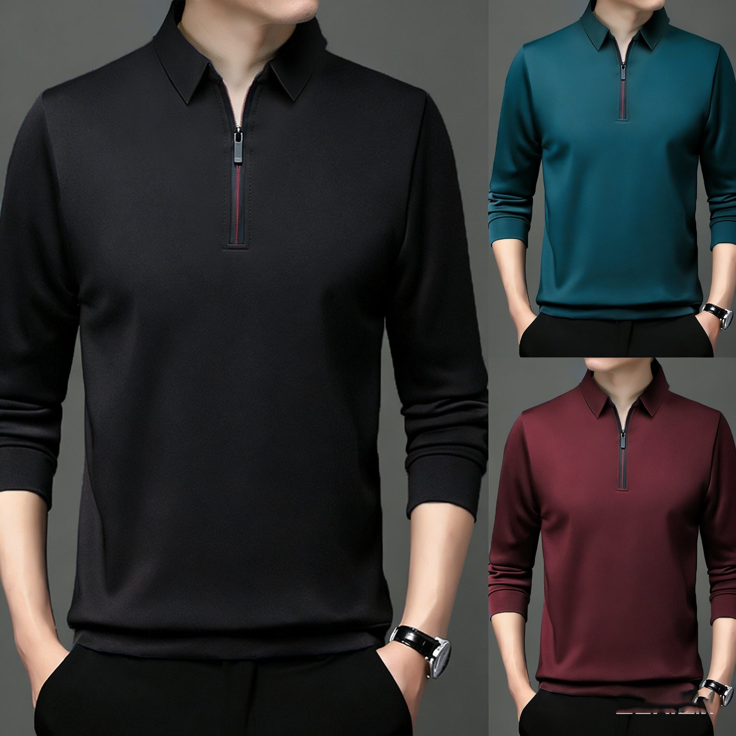 50% zniżki ✨👔M-4XL💖Nowa wiosenna męska koszulka polo z długim rękawem i zamkiem błyskawicznym