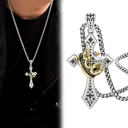 👑✝️ 【50 % zľava】Vintage náhrdelník s krížom a korunou – symbol viery, sily a každodennej ochrany