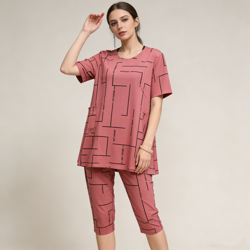 【Top + Pantalones】Conjunto de manga corta para mujer, nuevo estilo 2026, casual, para mujeres de mediana edad y mayores.