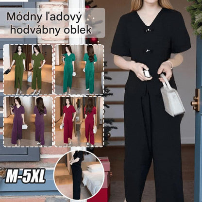 🌸【Top + nohavice so širokými nohavicami】Módny oblek z ľadového hodvábu