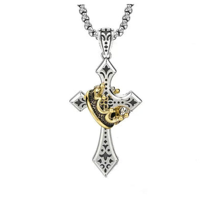 👑✝️ 【50 % zľava】Vintage náhrdelník s krížom a korunou – symbol viery, sily a každodennej ochrany