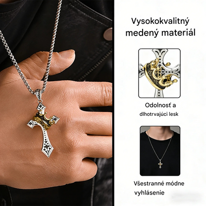 👑✝️ 【50 % zľava】Vintage náhrdelník s krížom a korunou – symbol viery, sily a každodennej ochrany