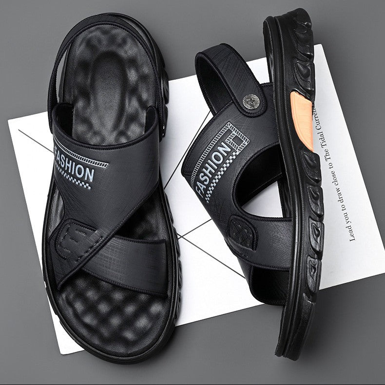 ⏰Oferta ograniczona czasowo⏰ [Dwa w jednym] Letnie, chłodne i modne, dwufunkcyjne, męskie sandały skórzane do domu i na zewnątrz
