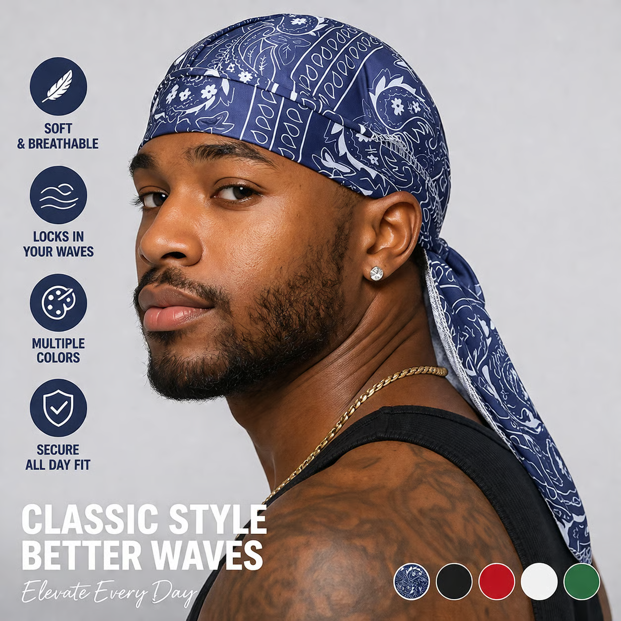 【Paquete de gran valor – 5 piezas】Elegante sombrero/pañuelo para la cabeza de estilo retro hecho de seda transpirable