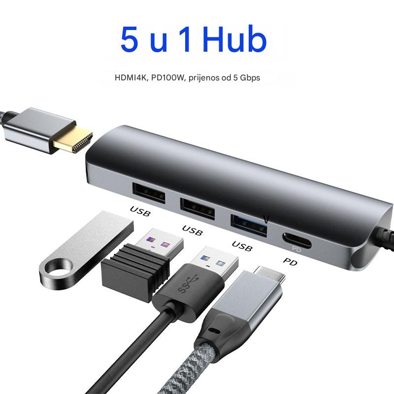 🔌✨ Prijenosni 5-u-1 USB-C hub s 4K HDMI izlazom 🎥💻