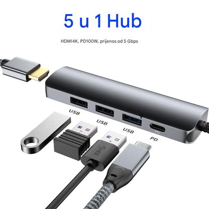 🔌✨ Prijenosni 5-u-1 USB-C hub s 4K HDMI izlazom 🎥💻