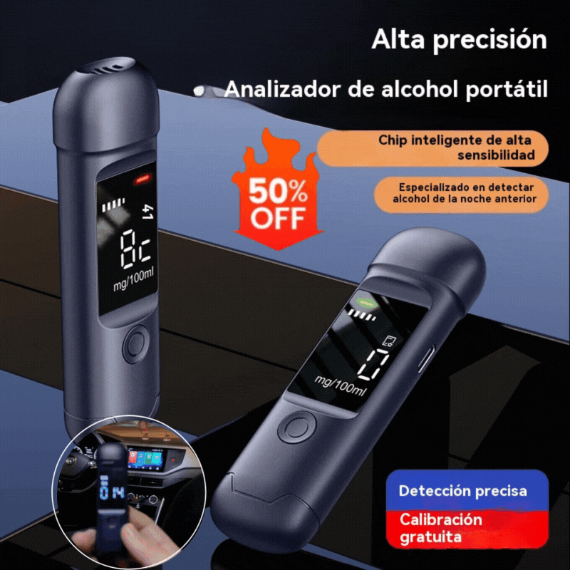 🍷🚗 Medidor de alcohol portátil de alta precisión – Mide tu nivel antes de conducir