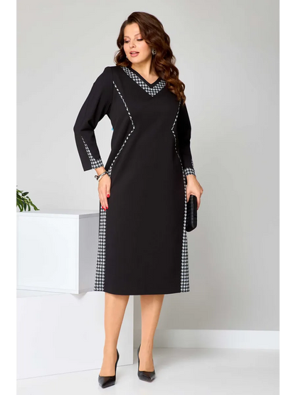 【S-5XL】Elegantné šaty s dvojfarebným dizajnom a výstrihom do V na jeseň-zimu | Zoštíhľujúci a predlžujúci strih, pohodlné a teplé
