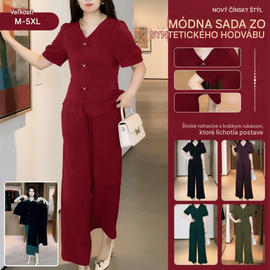 🌸【Top + nohavice so širokými nohavicami】Módny oblek z ľadového hodvábu