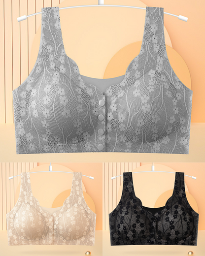 😍【Kupite 1, dobijte 2 gratis】👙【Pakiranje od 3 komada】【40-100 kg】Ženski čipkasti grudnjak bez žice, s kopčanjem sprijeda