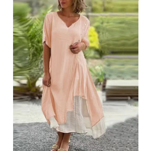 👗💖Vremenski ograničena promocija😍【S-4XL】✨Nova proljetno/ljetna dvodijelna asimetrična haljina za 2026. godinu, V-izrez s kratkim rukavima.