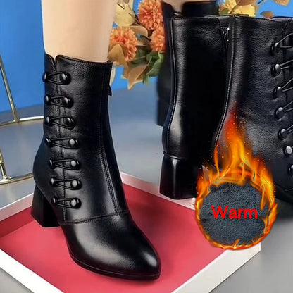 【35-42】Oferta Flash de Invierno🔥Botines de Cuero Cálidos con Hebilla Lateral para Mujer, Pago Contra Entrega 