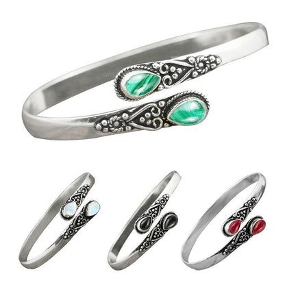 50%OFF--Pulsera vintage de plata S925 con ágata verde