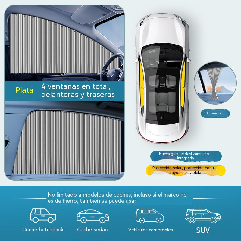 [Set od 4 dijela] Suncobran za automobilski prozor s kliznom tračnicom i izolacijskim slojem