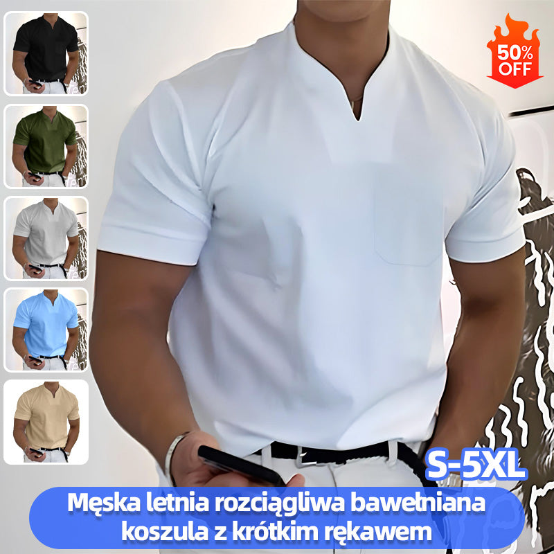 【S-5XL】2025 Letnia męska koszula z krótkim rękawem, bawełniana i rozciągliwa