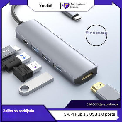 🔌✨ Prijenosni 5-u-1 USB-C hub s 4K HDMI izlazom 🎥💻