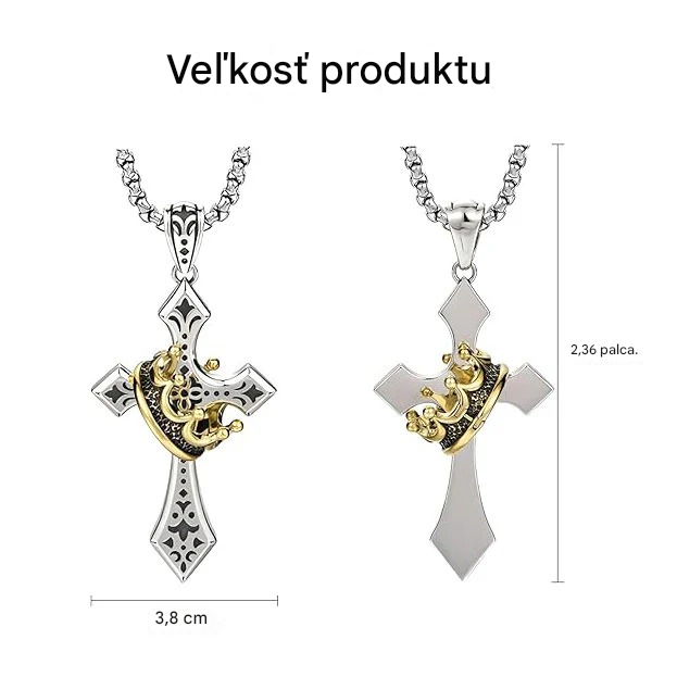 👑✝️ 【50 % zľava】Vintage náhrdelník s krížom a korunou – symbol viery, sily a každodennej ochrany