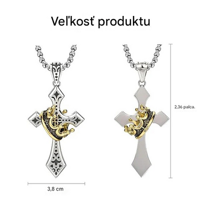 👑✝️ 【50 % zľava】Vintage náhrdelník s krížom a korunou – symbol viery, sily a každodennej ochrany